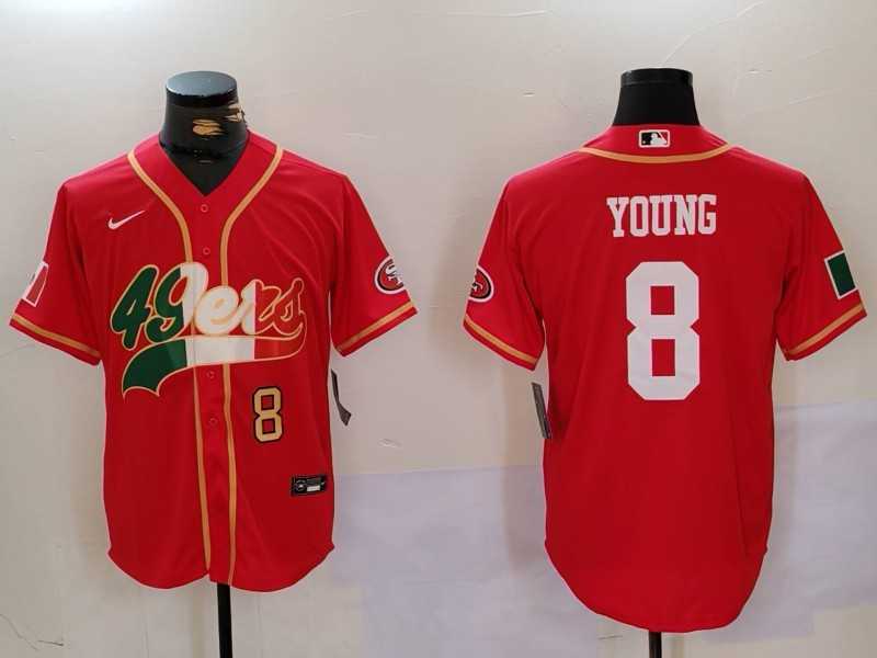 Mens San Francisco 49ers #8 Steve Young Red With Patch Cool Base Stitched Baseball Jersey